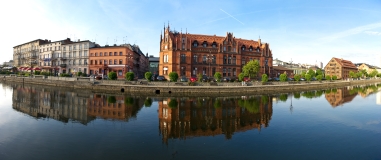 Panorama with buildings over the Brda in Bydgoszcz, Poland