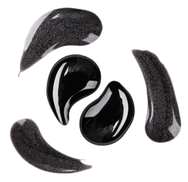 Black and silver nail polish (enamel) drops sample, isolated on white