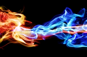 Red and blue smoke