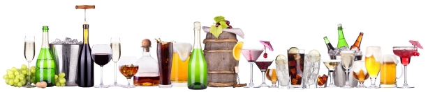 Set of different alcoholic drinks and cocktails